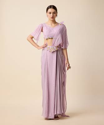 Lavender Georgette Embridered Saree 1
