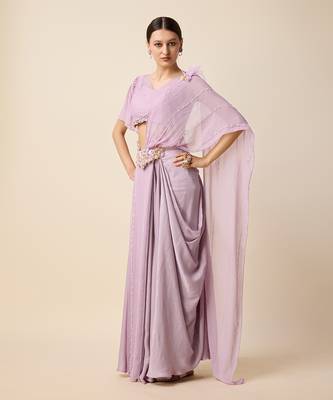 Lavender Georgette Embridered Saree 2
