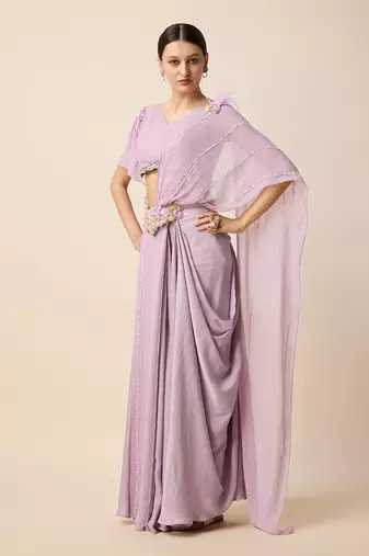 Lavender Georgette Embridered Saree