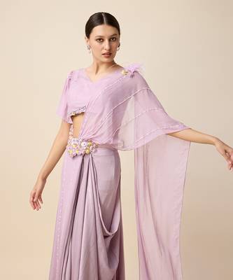 Lavender Georgette Embridered Saree 3