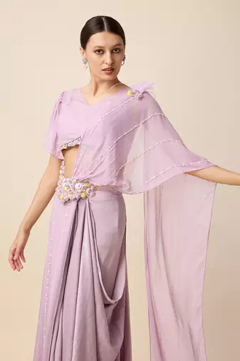 Lavender Georgette Embridered Saree