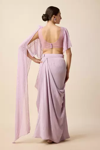 Lavender Georgette Embridered Saree