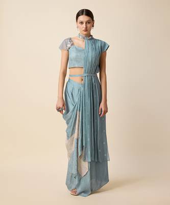 Blue Georgette Embridered Saree 1