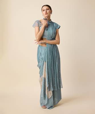 Blue Georgette Embridered Saree 2