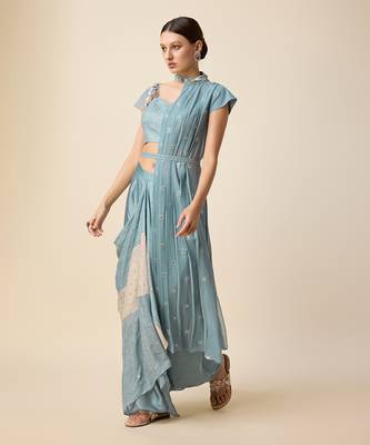 Blue Georgette Embridered Saree 3
