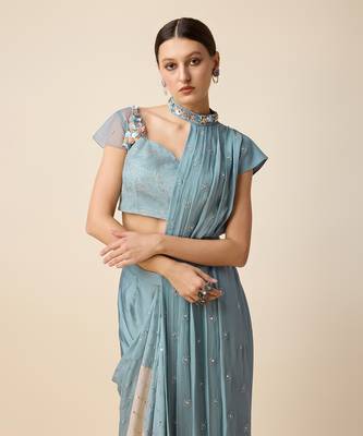 Blue Georgette Embridered Saree 4