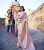 Purple kanjivaram silk blendGold Zari Weaving Border And Rich Saree With Blouse For Women