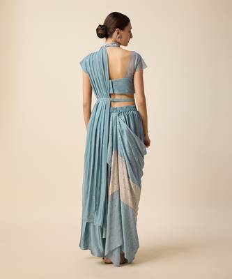 Blue Georgette Embridered Saree 5