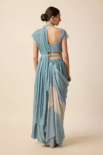 Blue Georgette Embridered Saree