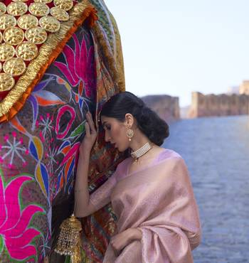 Purple kanjivaram silk blendGold Zari Weaving Border And Rich Saree With Blouse For Women 2