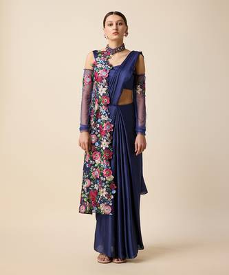 Navy Silk Embridered Saree 1