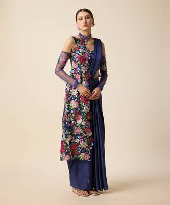 Navy Silk Embridered Saree 2