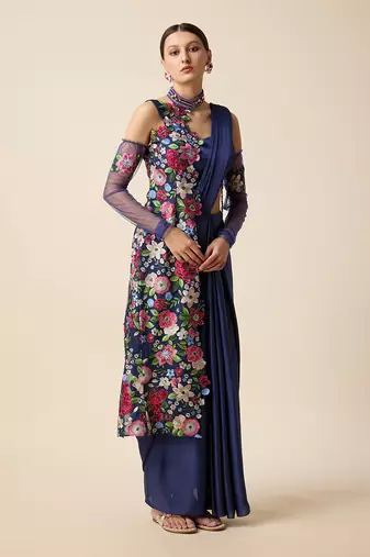 Navy Silk Embridered Saree