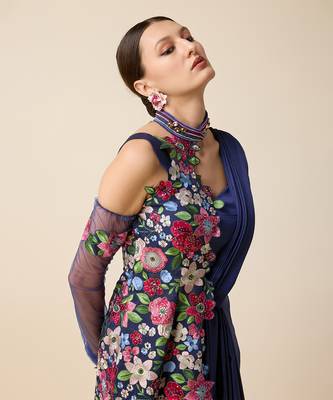 Navy Silk Embridered Saree 3
