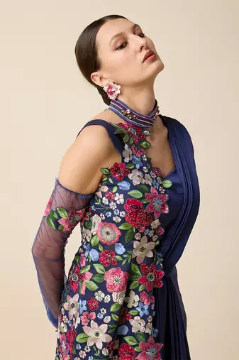 Navy Silk Embridered Saree