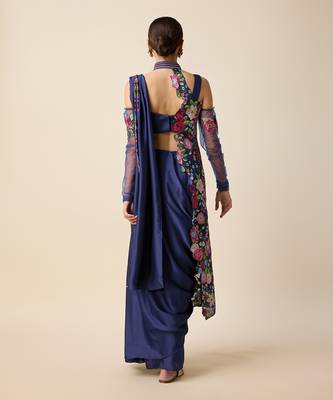 Navy Silk Embridered Saree 4