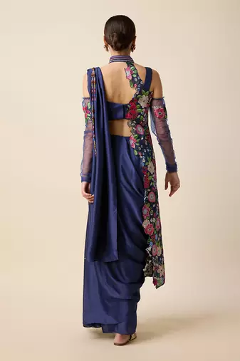 Navy Silk Embridered Saree