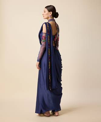 Navy Silk Embridered Saree 5