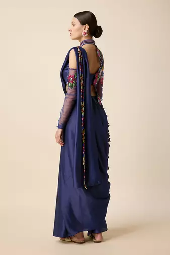 Navy Silk Embridered Saree