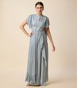 Grey Georgette  Embridered Saree