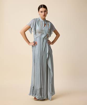 Grey Georgette  Embridered Saree 2