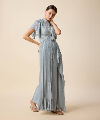 Grey Georgette  Embridered Saree 3