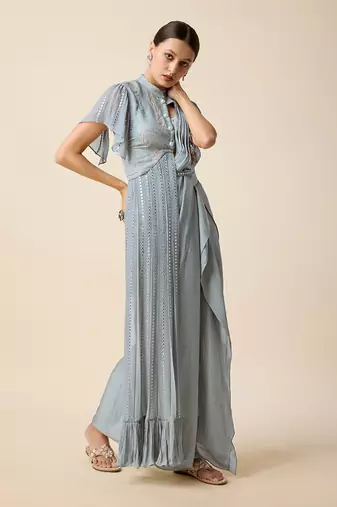 Grey Georgette  Embridered Saree