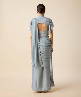 Grey Georgette  Embridered Saree 5