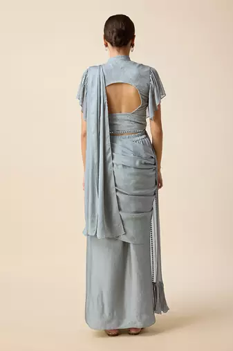 Grey Georgette  Embridered Saree