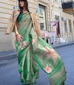 Green Organza Zari Weaving Border And Pallu Saree With Blouse For Women