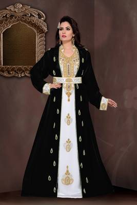 Black & White color Full Sleeves Handmade Moroccan Kaftan  1