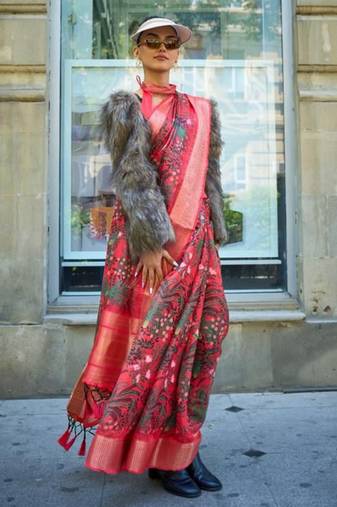 Red Organza Zari Weaving Border And Pallu Saree With Blouse For Women