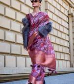 Purple Organza Zari Weaving Border And Pallu Saree With Blouse For Women