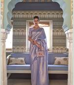 Purple kanjivaram silk blendGold Zari Weaving Border And Rich Saree With Blouse For Women