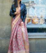 Baby Pink Organza Zari Weaving Border And Pallu Saree With Blouse For Women