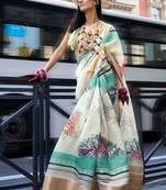 Cream Organza Zari Weaving Border And Pallu Saree With Blouse For Women