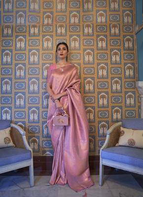 Light Purple kanjivaram silk blendGold Zari Weaving Border And Rich Saree With Blouse For Women 1