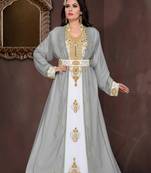 Grey & White color luxurious Full Sleeves Handmade Moroccan Kaftan .