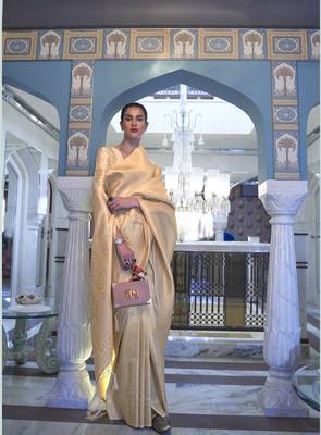 Yellow kanjivaram silk blendGold Zari Weaving Border And Rich Saree With Blouse For Women 1