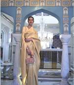 Yellow kanjivaram silk blendGold Zari Weaving Border And Rich Saree With Blouse For Women