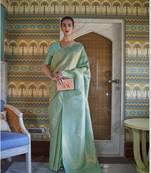 Sea Green kanjivaram silk blendGold Zari Weaving Border And Rich Saree With Blouse For Women