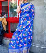 Blue Organza Zari Weaving Border And Pallu Saree With Blouse For Women