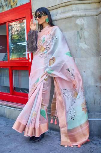 Pink Organza Zari Weaving Border And Pallu Saree With Blouse For Women