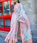Pink Organza Zari Weaving Border And Pallu Saree With Blouse For Women