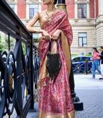 Dark Pink Organza Zari Weaving Border And Pallu Saree With Blouse For Women