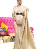 Cream Faux Kanjivaram Silk Zari Weaving Border And Rich Pallu Saree With Blouse For Women