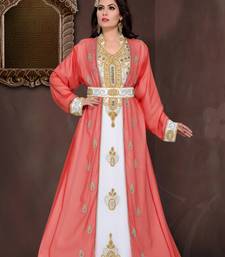 Maroon & White color Full Sleeves Handmade Moroccan Kaftan 