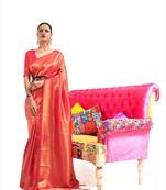 Red Faux Kanjivaram Silk Zari Weaving Border And Rich Pallu Saree With Blouse For Women