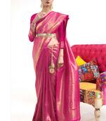 Rani Pink Faux Kanjivaram Silk Zari Weaving Border And Rich Pallu Saree With Blouse For Women