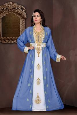 Navy Blue & White color Full Sleeves Handmade Moroccan Kaftan  1